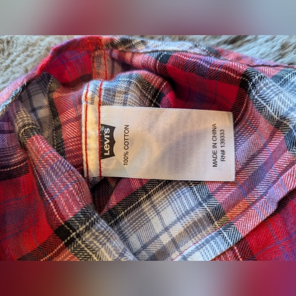 Levi's Shirt Womens Medium Red Plaid Cotton Flannel Pearl Snap Western Cowgirl - Picture 5 of 7